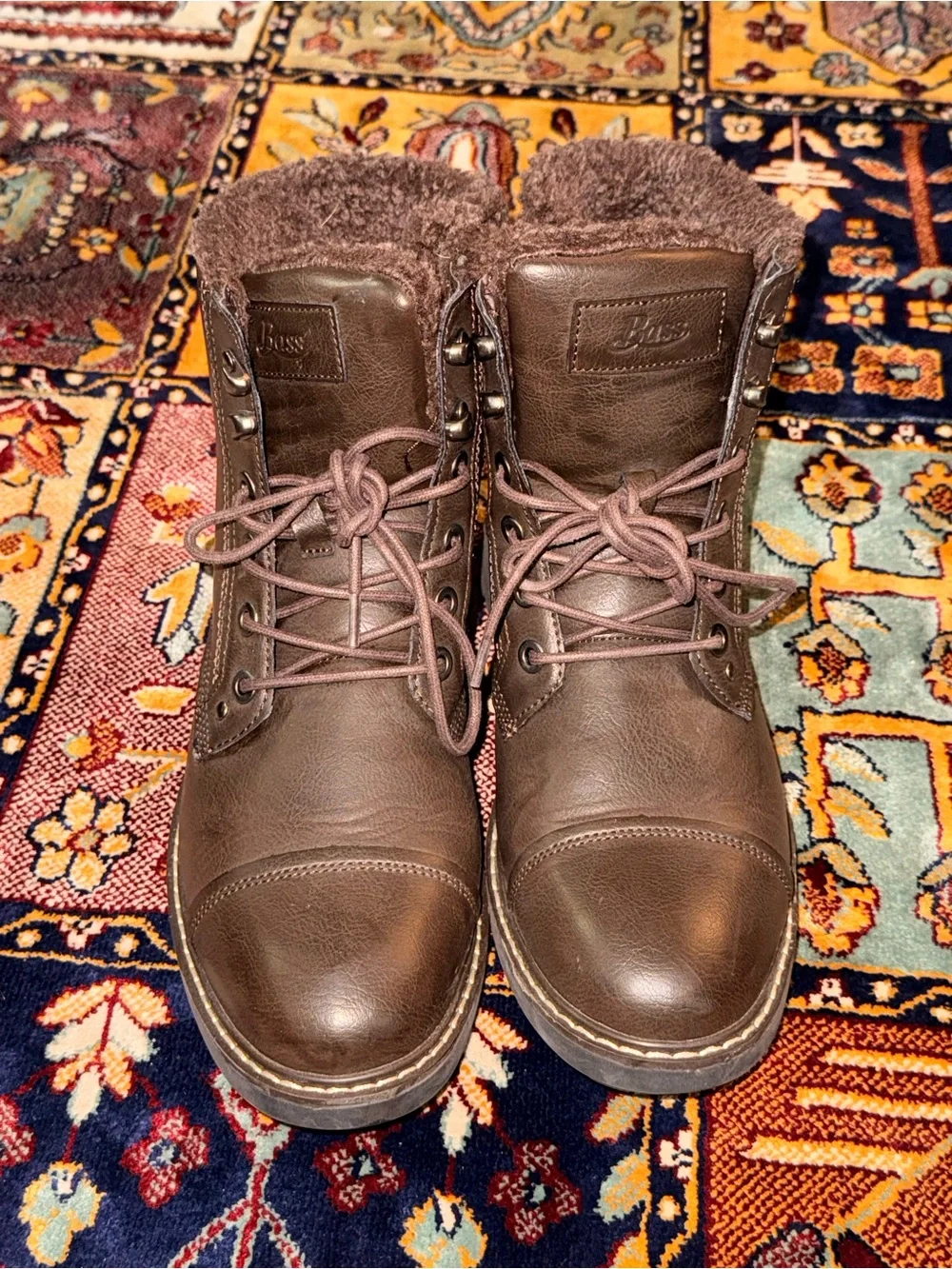 Bass Men's Dark Brown Lace-Up Faux Fur Ankle Boots